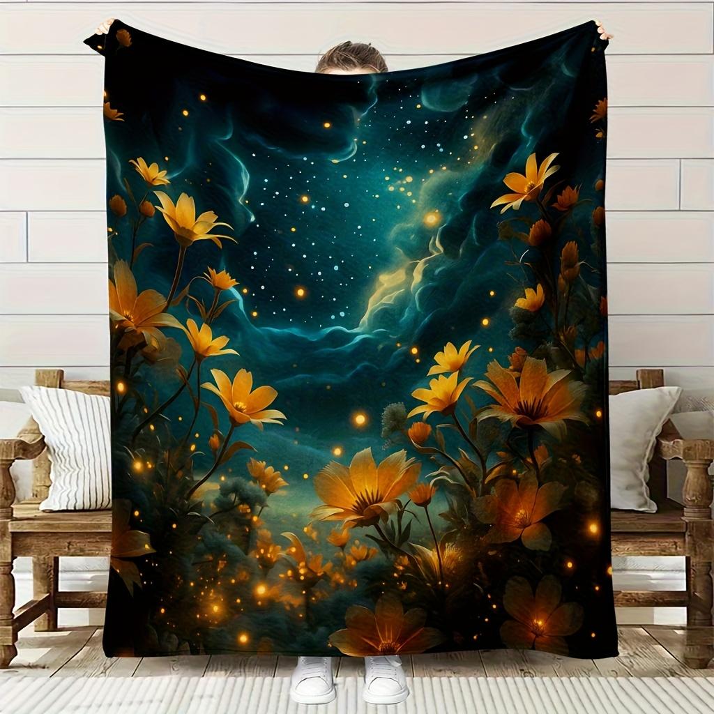 Starry Sky Flowers Theme Fleece Blanket Soft High-Definition Digital Print, Cooling, All-Season, Polyester, Perfect Gift