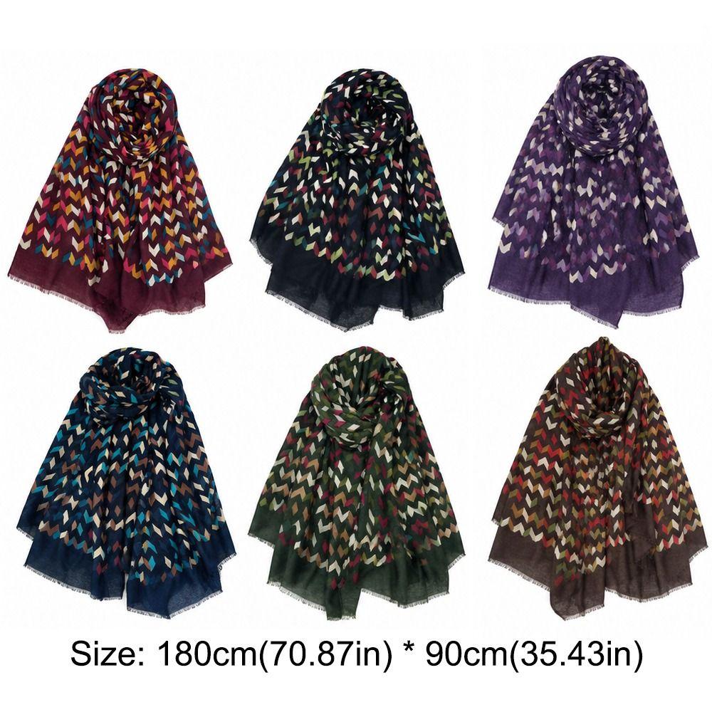 Long Fringe Fringe Shawl Wrap Sun Protection Polyester Shawl Chevron Print Scarf Autumn Spring