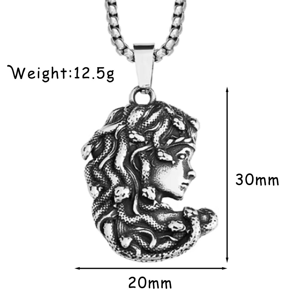 Vintage Small Size Medusa Pendant Necklace Gothic Stainless Steel Mythology Gorgon Necklace for Men and Women Party Gift Jewelry