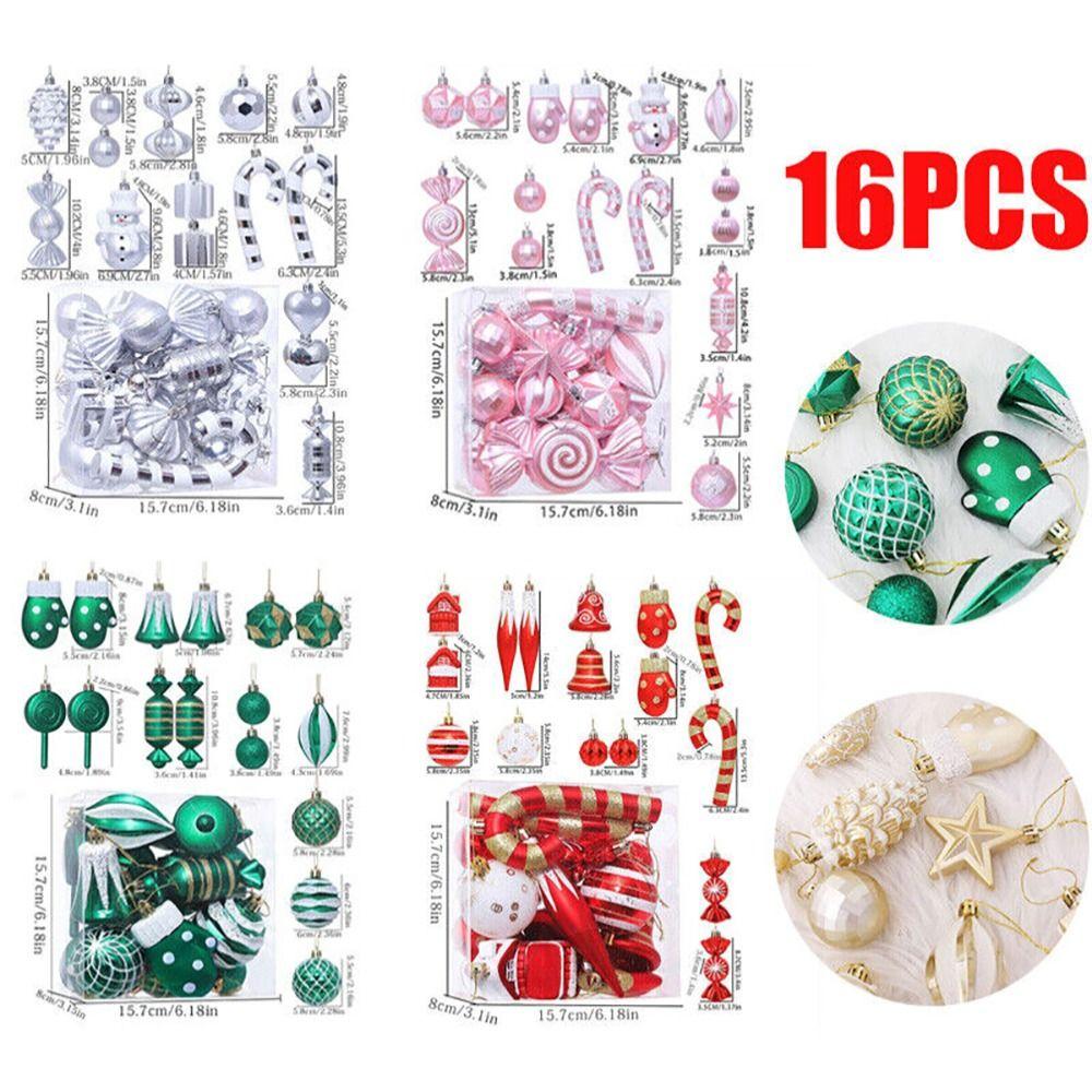 16Pcs Plastic Christmas Tree Decorations Cartoon Christmas Tree Pendant NEW Xmas Hanging Ball Set