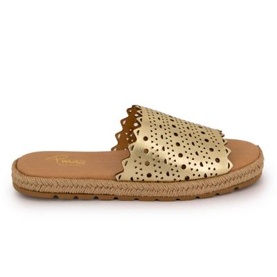 Золотистые мюли-ламинадо с веревочной подошвой Женский