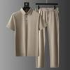 Men's Summer High Stretch Short Sleeve Suit Quick Dry Lapel Polo Shirt Plus Pants Two Piece Set