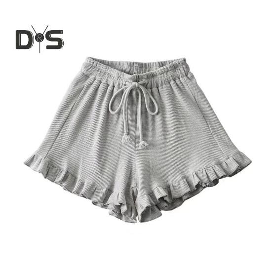 Женские шорты из вафельного трикотажа с эластичной резинкой на талии, шорты с оборками, широкие струящиеся шорты, повседневный летний наряд для отдыха