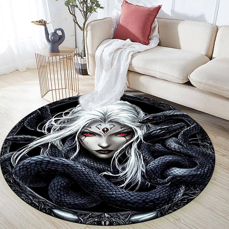 Dark Maiden pattern round rug,Carpet Rug for Living Room Bedroom Playroom ,Non-slip Floor Mat,Holiday Gifts and Birthday Gifts.