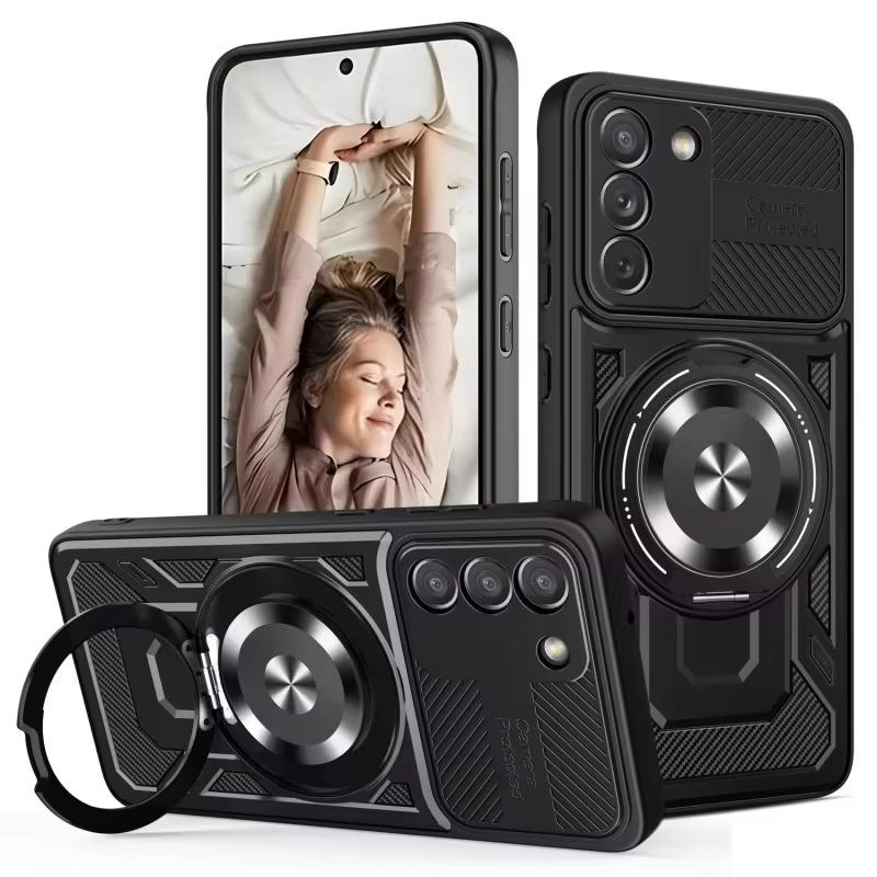 Deluxe Magsafe Магнитная Беспроводная Зарядка для Samsung Galaxy S24 Ultra S23 Plus FE Чехол с Держателем-Кольцом для Пальца