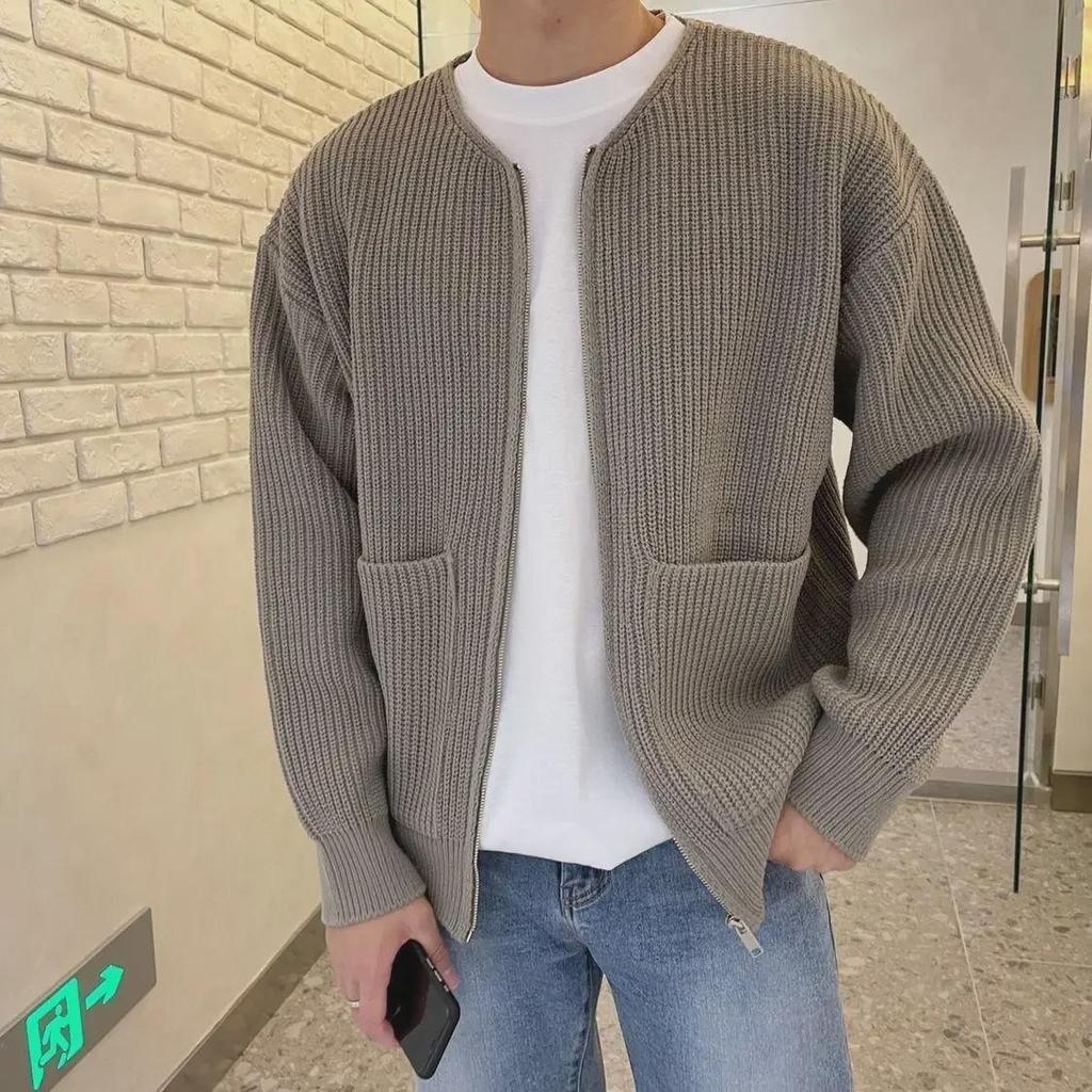 Men's Korean Style Knitted Zipper Cardigan: Trendy, Casual, and Versatile for Spring & Autumn 2024