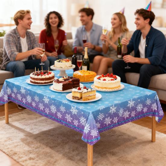 Одноразовая скатерть Водонепроницаемая скатерть со снежинками Блестящая скатерть на зимнюю тематику для рождественских и новогодних вечеринок