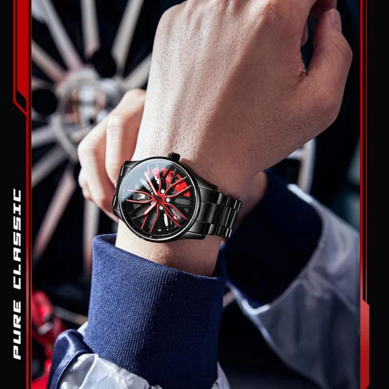 OLEVS Креативные мужские роскошные часы на колесе, водонепроницаемые, вращающиеся, спортивные, автомобильные, светящиеся, модные, кварцевые наручные часы