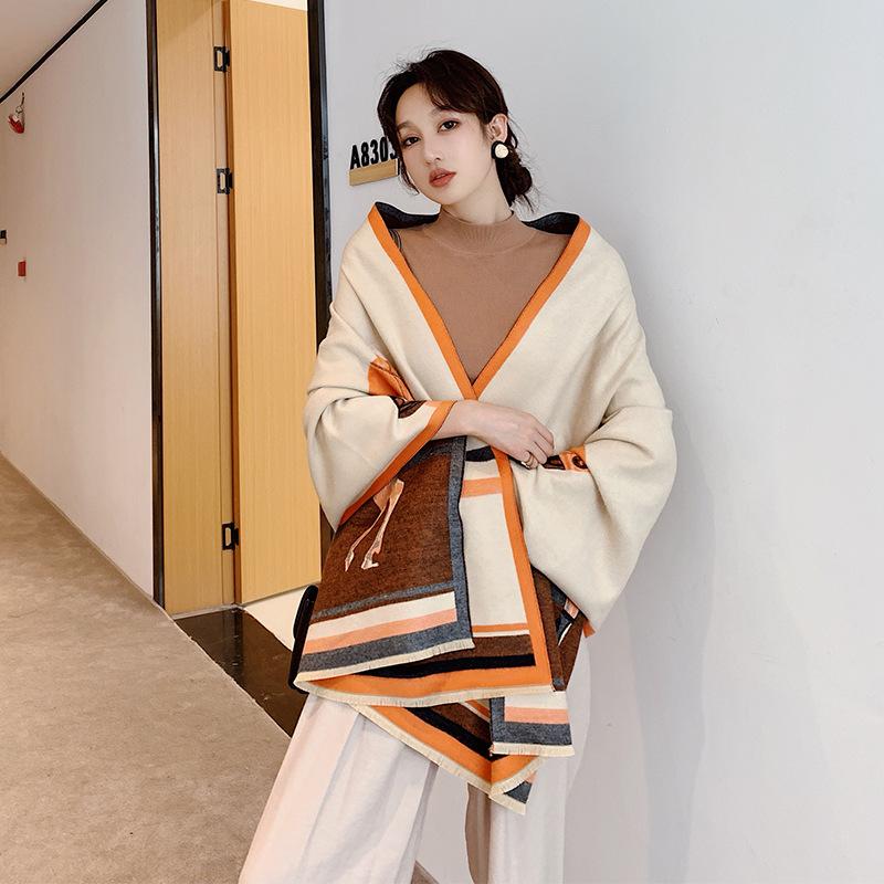 Толстый теплый зимний шарф, роскошный дизайн, принт лошади, женский кашемировый шаль из пашмины, женские шарфы с запахом, женский платок, одеяло, пончо