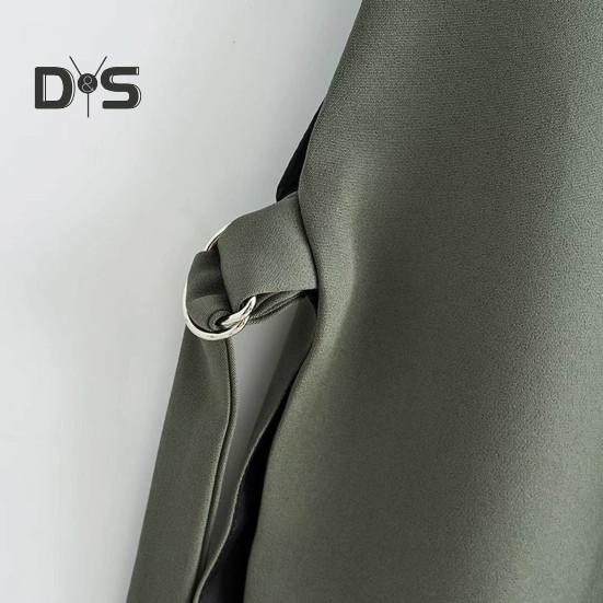 Women Vest Coat Turn Down Collar Sleeveless Loose Solid Color Single Button Cardigan Strap Decor Mid Length Commute Formal Suit Waistcoat