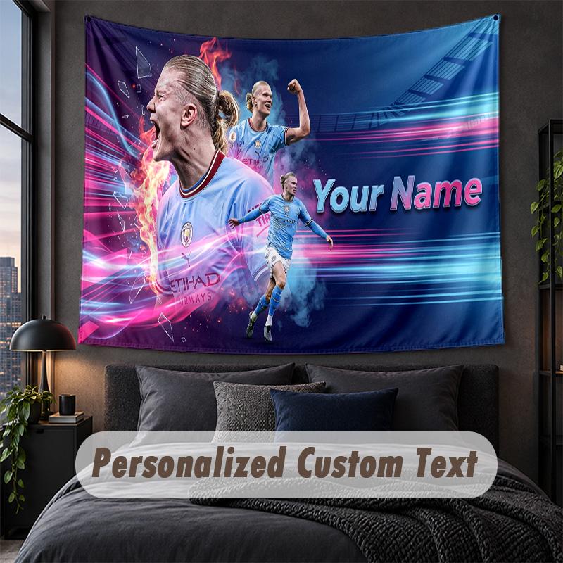 Custom Name Text Tapestry,Erling Haaland Decorative Wall Hanging, Background Tapestry For Home Bedroom