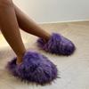 2025 Женские зимние тапочки из енотового меха, теплые плюшевые шлепанцы, тапочки из роскошного пушистого искусственного меха, домашняя хлопковая обувь, домашние меховые шлепанцы