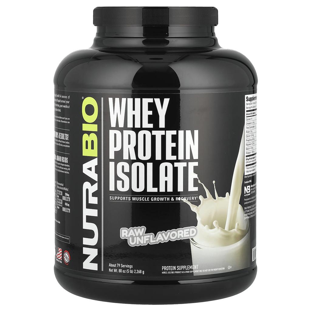 NutraBio 100% Whey Protein Isolate, Unflavored, 5 Lbs (2,268 G)