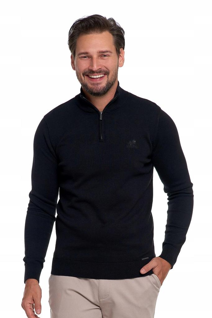 Men's Cotton Sweater with Stand-Up Collar and Zipper Elegant Cotton MORAJ 3XL BLACK