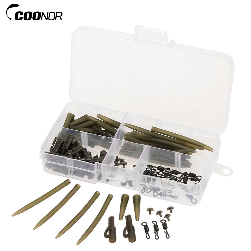 100pcs Terminal Carp Fishing Tackle Safety Clips with Pins Tail Rubber Tubes Anti Tangle Sleeves Quick Change