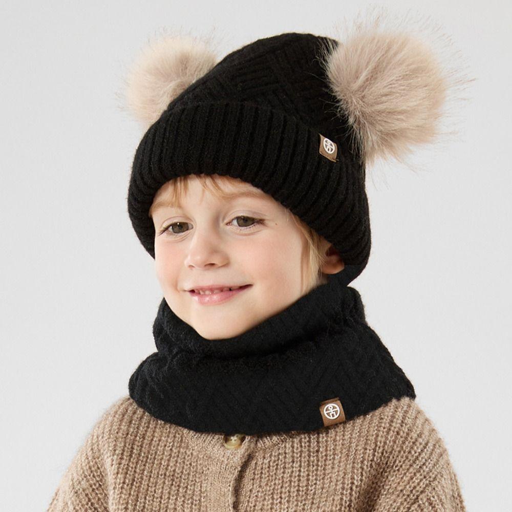 3Pcs/Set Warm Knitted Hats Scarfs Plush Bonnet Gloves Kits Children Scarf Hat Gloves Set Outdoor