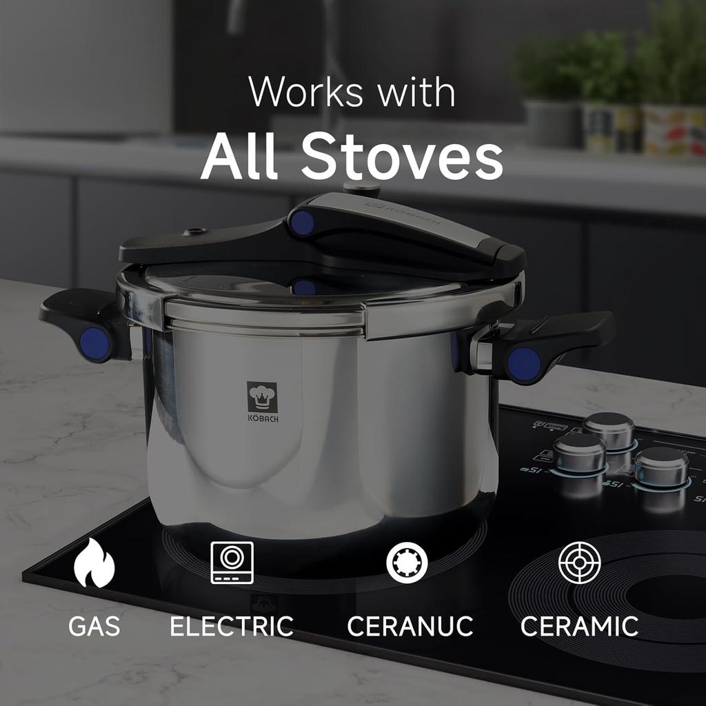 8QT Stainless Steel Pressure Cooker, Olla De Presion, Cooking Pressure Cooker, Compatible with Induction and Gas Stovetops, Dishwasher Safe