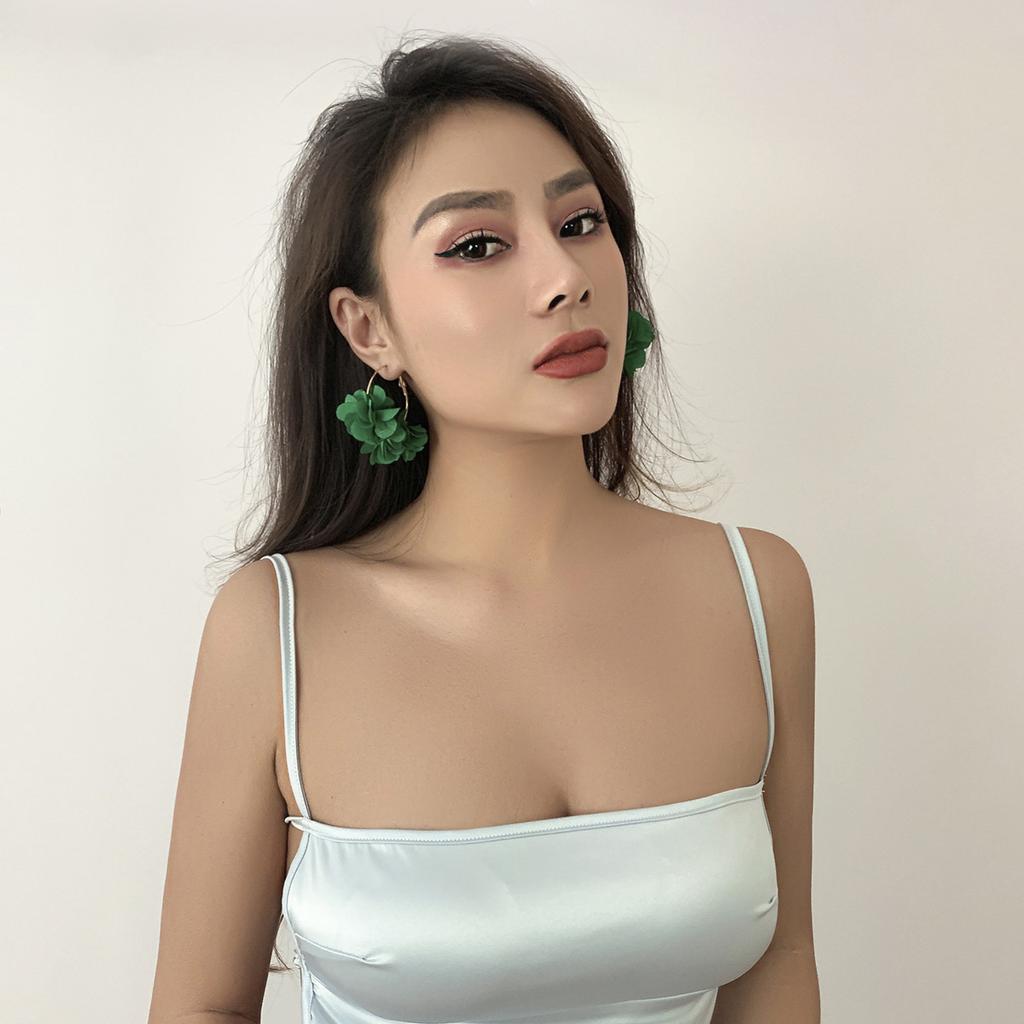 Holiday wind flower rose flower earrings, colorful fringed fabric flower earrings, accessories