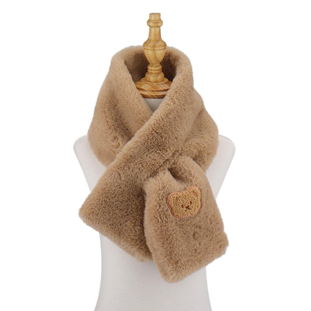Women Faux Rabbit Fur Plush Shawl Neck Warmer Solid Color Cross Scarf Neckerchief Wrap