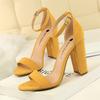 Fashion Summer Fashion Simple Classic Women Suede Open Toe High Heels Sandals Yellow Gladiator Square Heels Platform Shoes