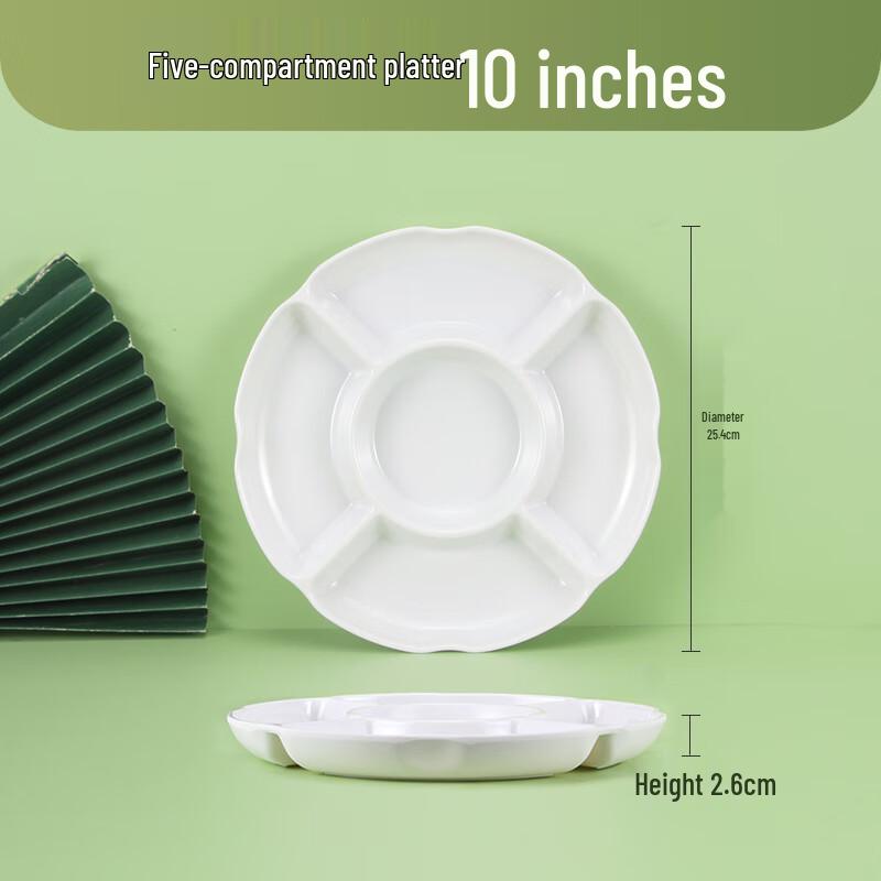 Xiyi Melamine White 5-Compartment Serving Platter