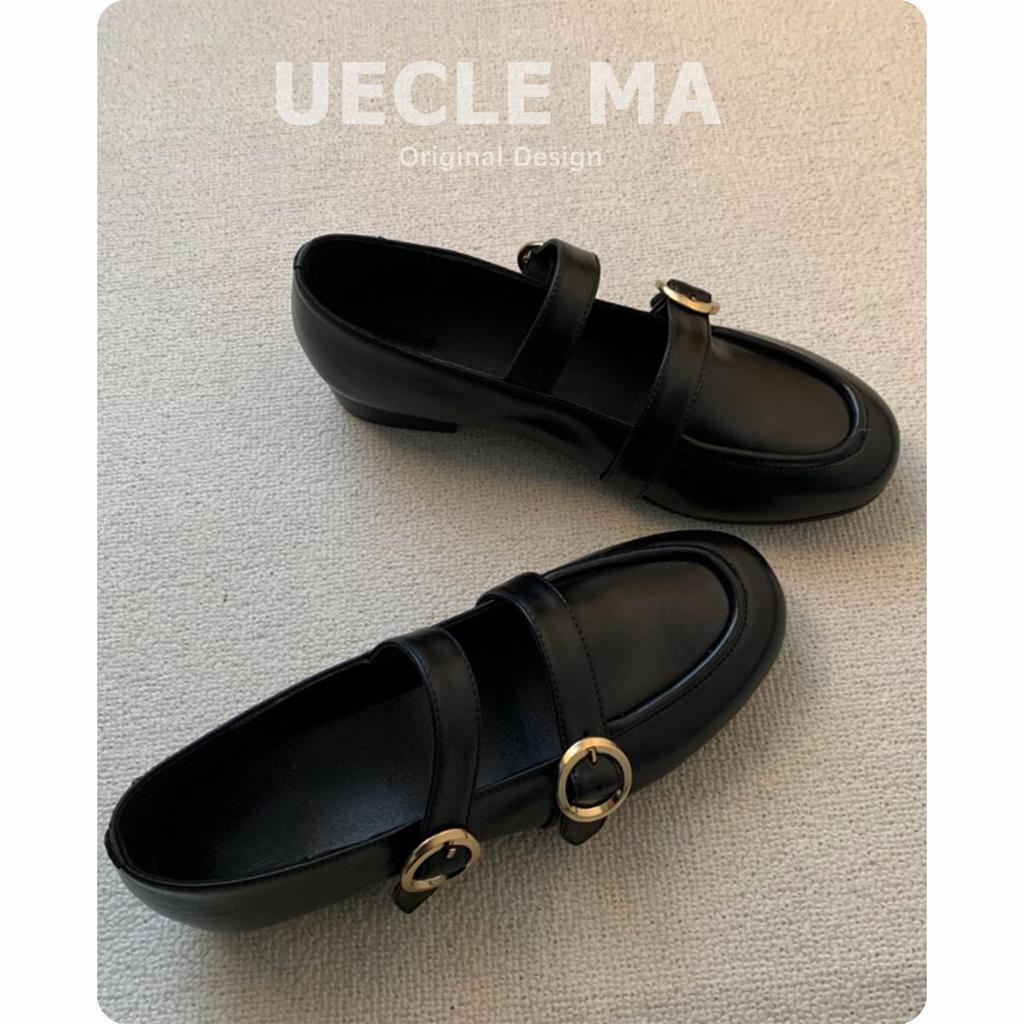 Cowhide version~ retro round head buckle with flat sole shoes women's new British temperament leather shoes Mary Jane shoes