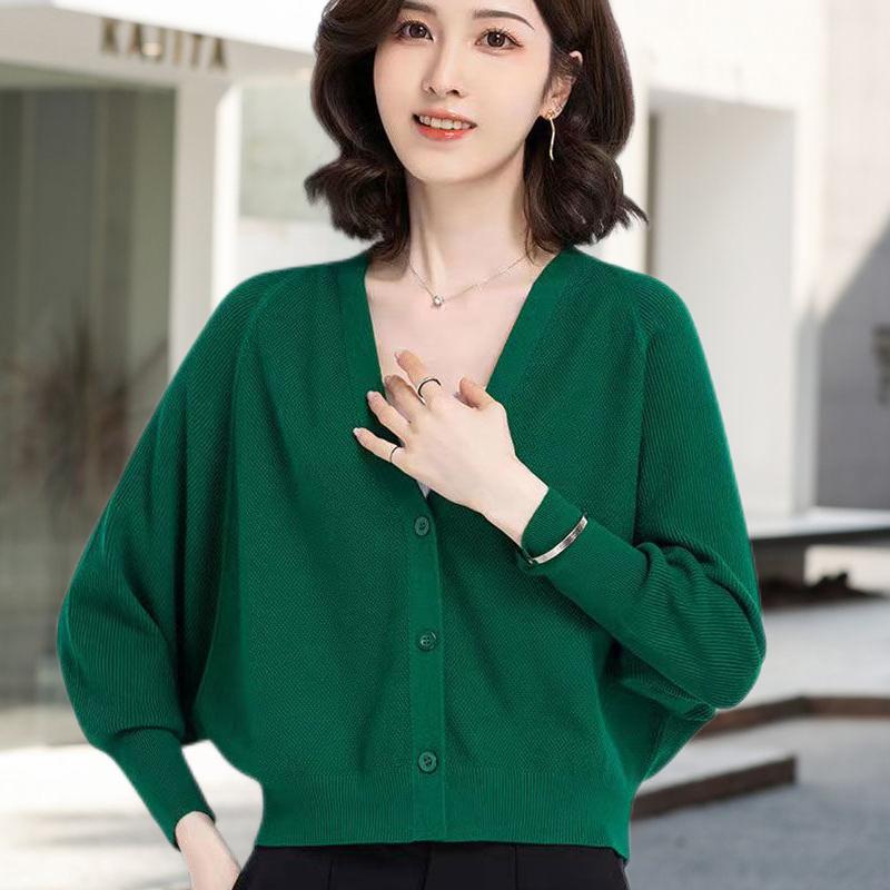 Кардиган, свитер, женский осенний свитер с v-образным вырезом и летучей мышью, пальто, кардиган, женский эластичный кардиган с длинными рукавами, свитер, вязаный топ для женщин