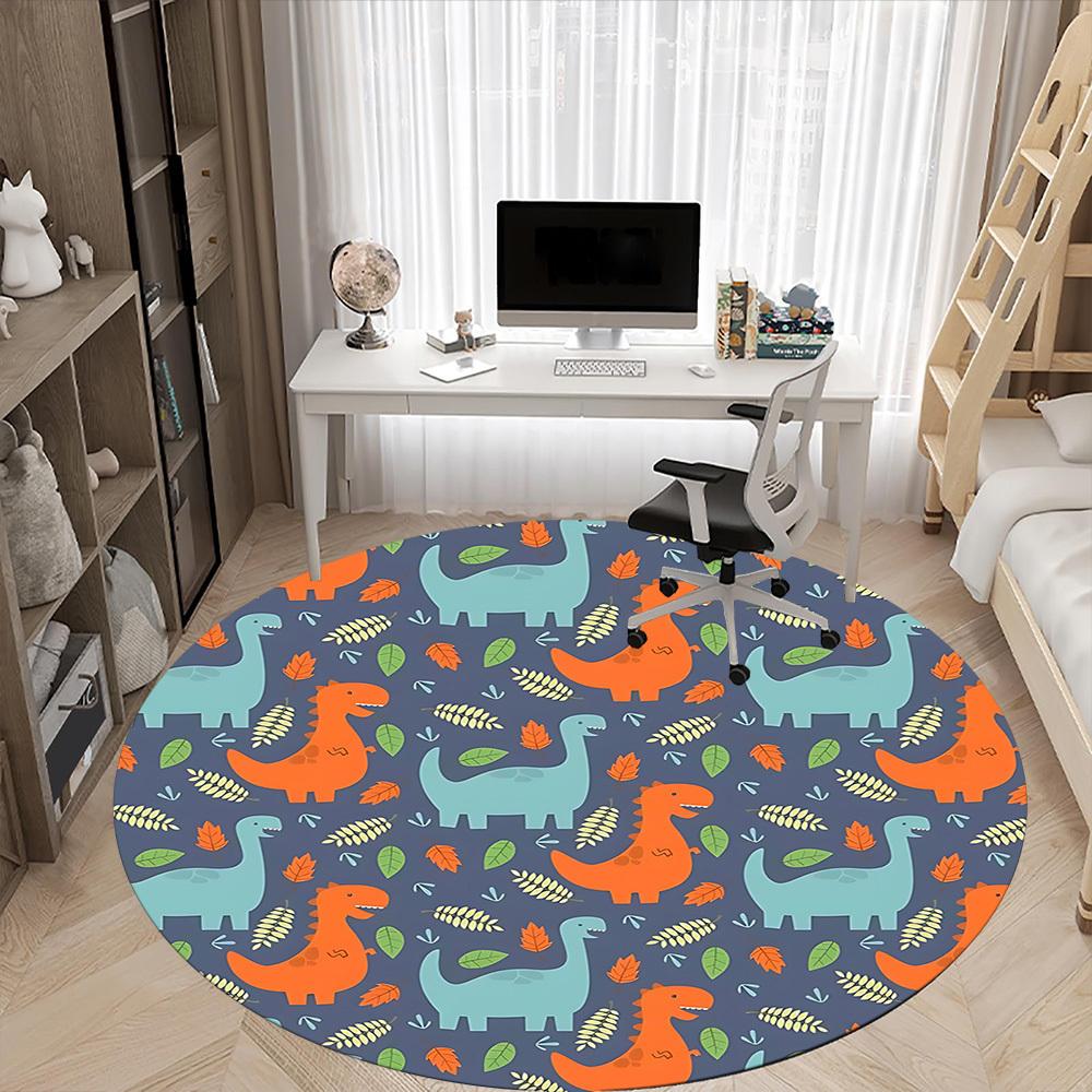 1PC Dino Leaves Office Round Area Rug, Mat Suitable For Office, Under Office Chairs Bedroom Living Room Home Decor, Room Deco