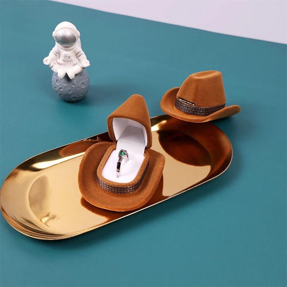 Personalized Western Cowboy Hat Ring Box Flocked Creative Ring Box Jewelry Storage Boxes  Girl