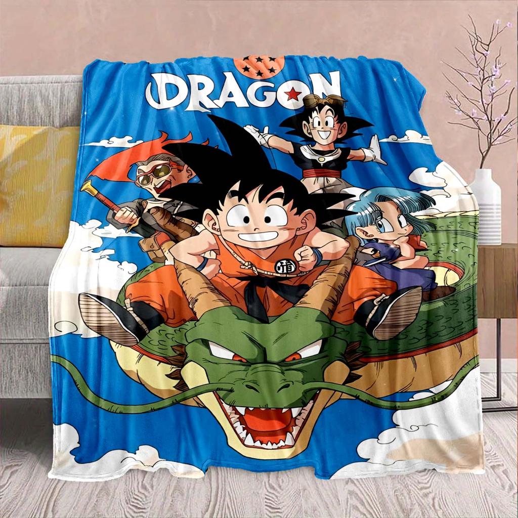 Фланелевое одеяло из аниме Dragon Ball - Мягкое, теплое, идеально подходит для дивана, постельного белья, кемпинга, путешествий, офиса, домашнего декора -QJY