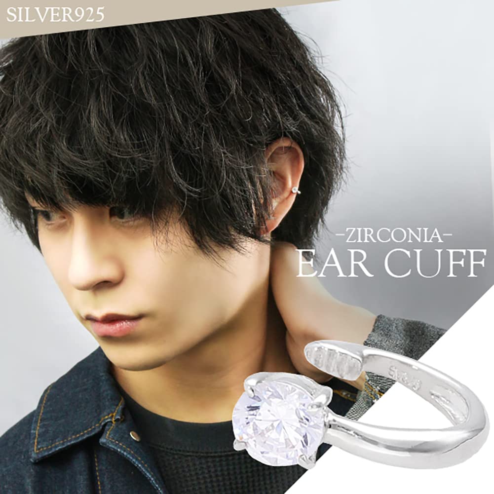 Shinjuku Gin no Kura Single Cubic Zirconia Silver 925 Ear Cuff (Single Ear) - Non-Pierced Earrings, Ear Clip, Simple Design