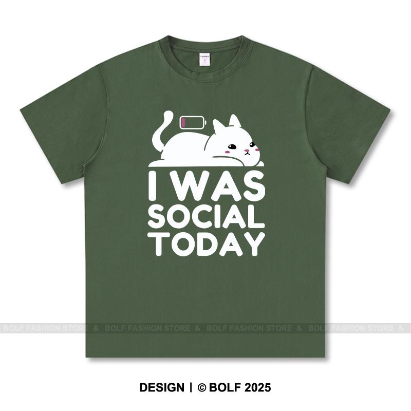 Женская футболка с принтом «I Was Social Today» 100% хлопок, свободные футболки с интровертным принтом для лета, топы, уличная одежда для антисоциальных людей