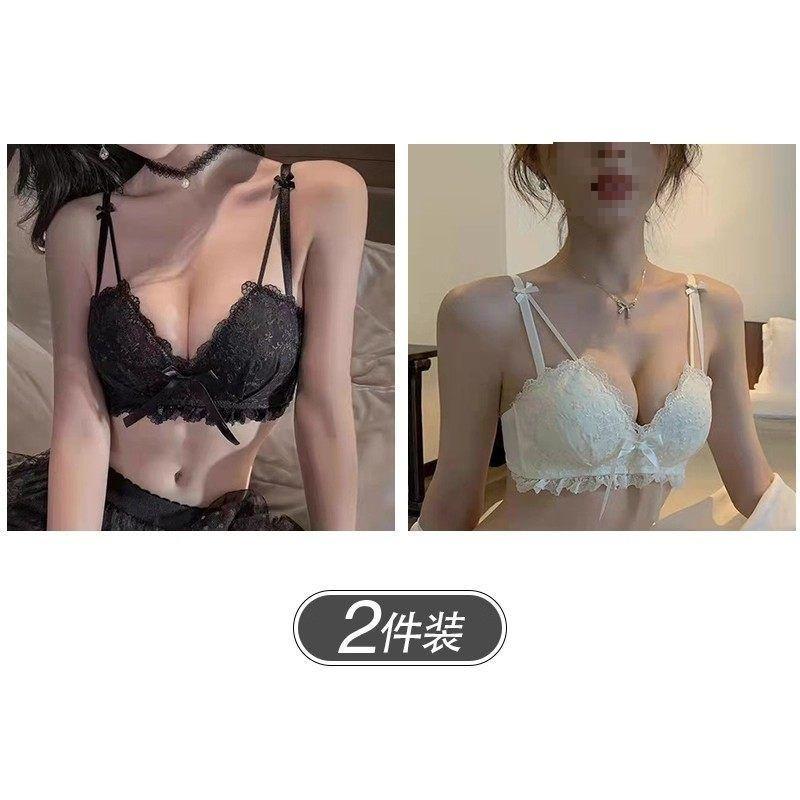 French embroidery black lace underwear women's small breasts gathered without steel rim comfortable upper support anti-sagging sexy bra cover