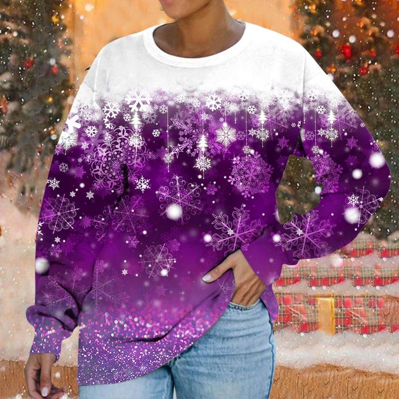 Толстовка с круглым вырезом Рождественская снежинка цифровой принт повседневная весна осень свободная женская толстовка Пуловеры и длинные рукава (Женский)