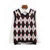 Women's Fashion Diamond Plaid Sleeveless V,neck Loose Student College Knitted Sweater Vest