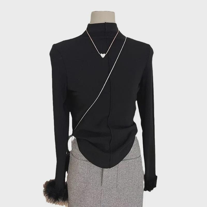 Женская приталенная рубашка с длинным рукавом из меха с начесом на осень/зиму