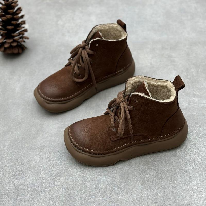 Johnature Ретро-ботинки из натуральной кожи, короткие, с широким носком, со шнуровкой, из коровьей кожи, с мягкой подошвой, женские ботинки