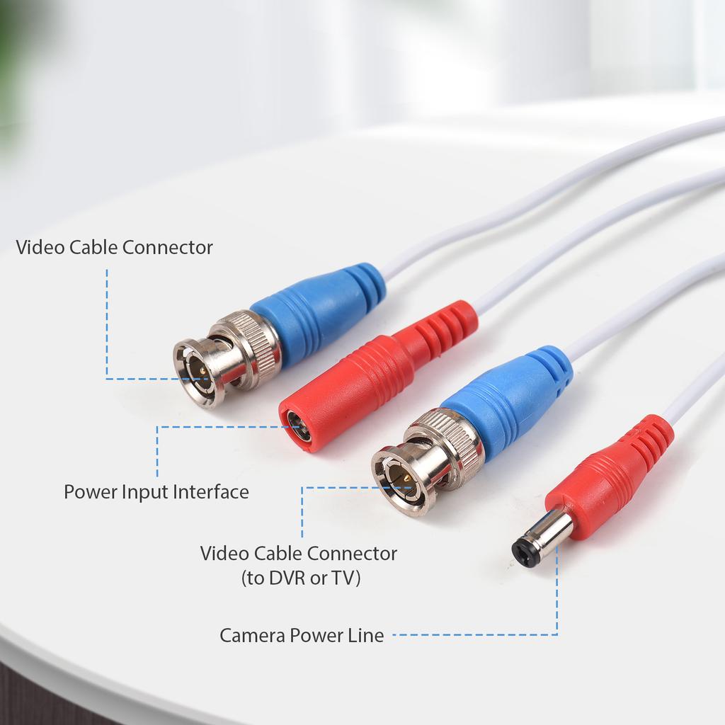 60 Feet BNC Video Power Cable Wire 2MP All-in-One Video Security Camera Wire with Connectors for