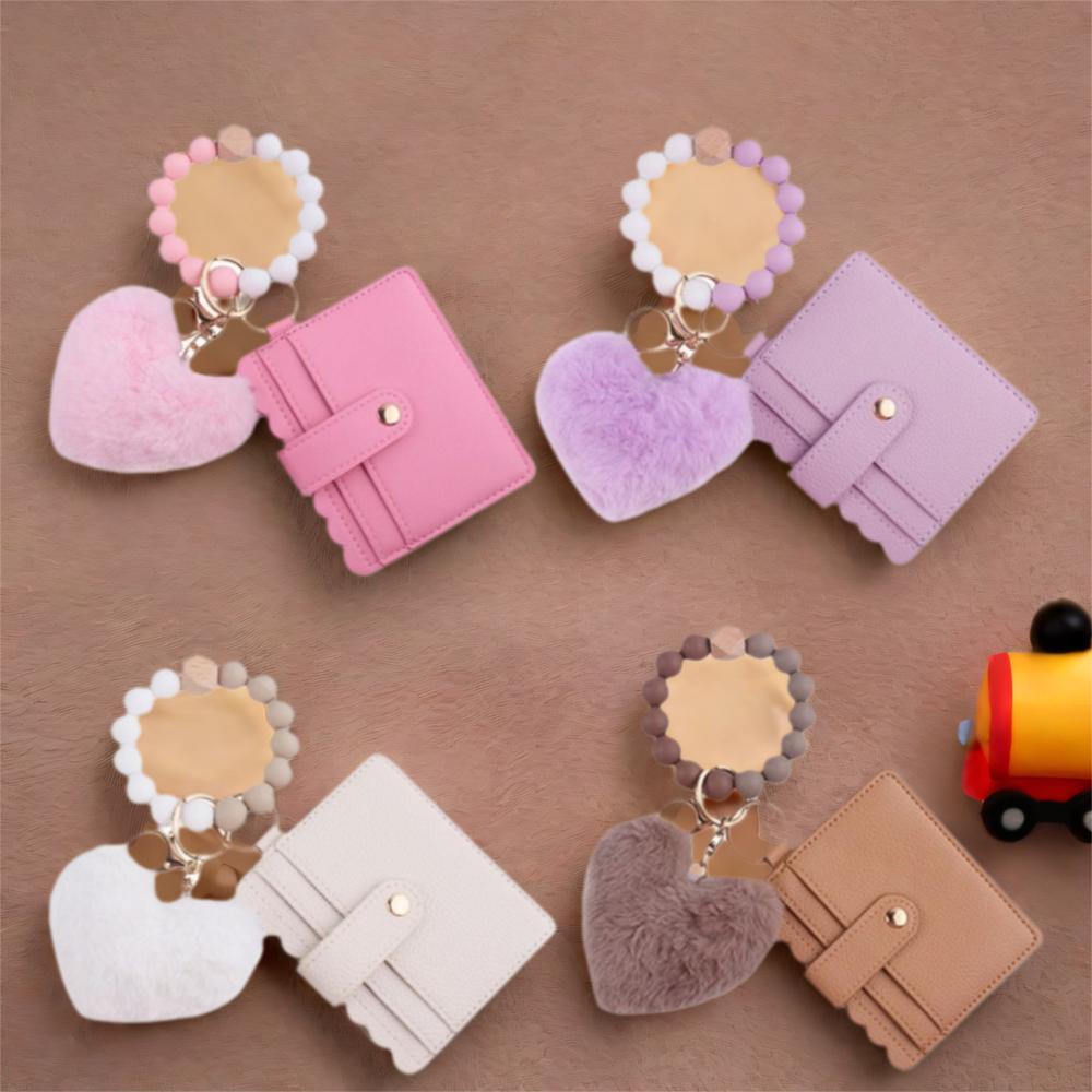 Силиконовый браслет из бусин, кожаный чехол для карт, брелок, однотонный кожаный кошелек с кисточкой, брелок, повседневная одежда