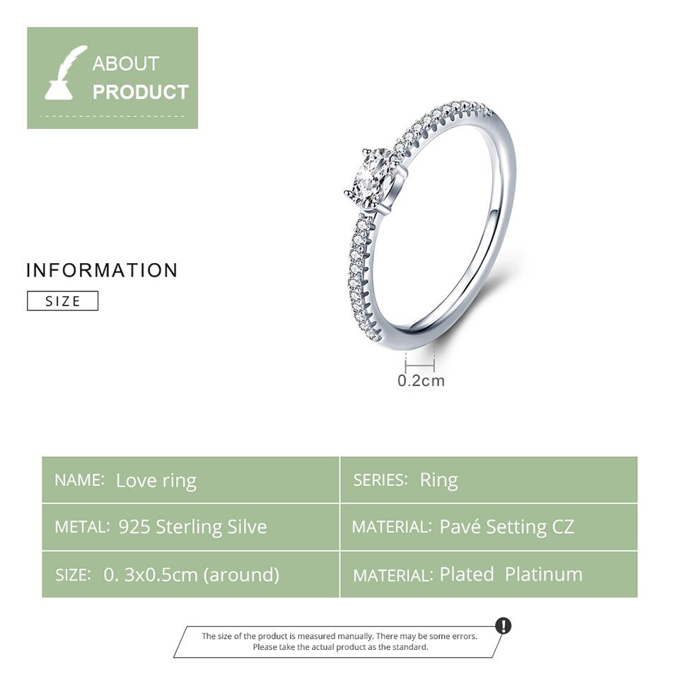 BAMOER 925 Sterling Silver Love Ring Finger Ring Women Ring Precious Jewelry Gift