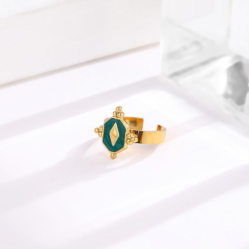 French Palace Style Emerald Open Titanium Steel Ring for Women, Versatile and Fashionable Index Finger Ring