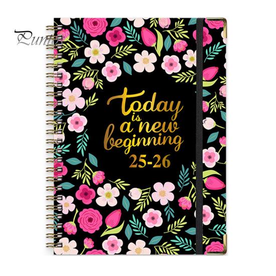Планировщик на 2025-2026 гг., июль 2025 г. - июнь 2026 г., ежедневный, еженедельный, ежемесячный, 12-месячный, с цветочным принтом, спиральный переплет, блокнот для домашнего офиса, школы