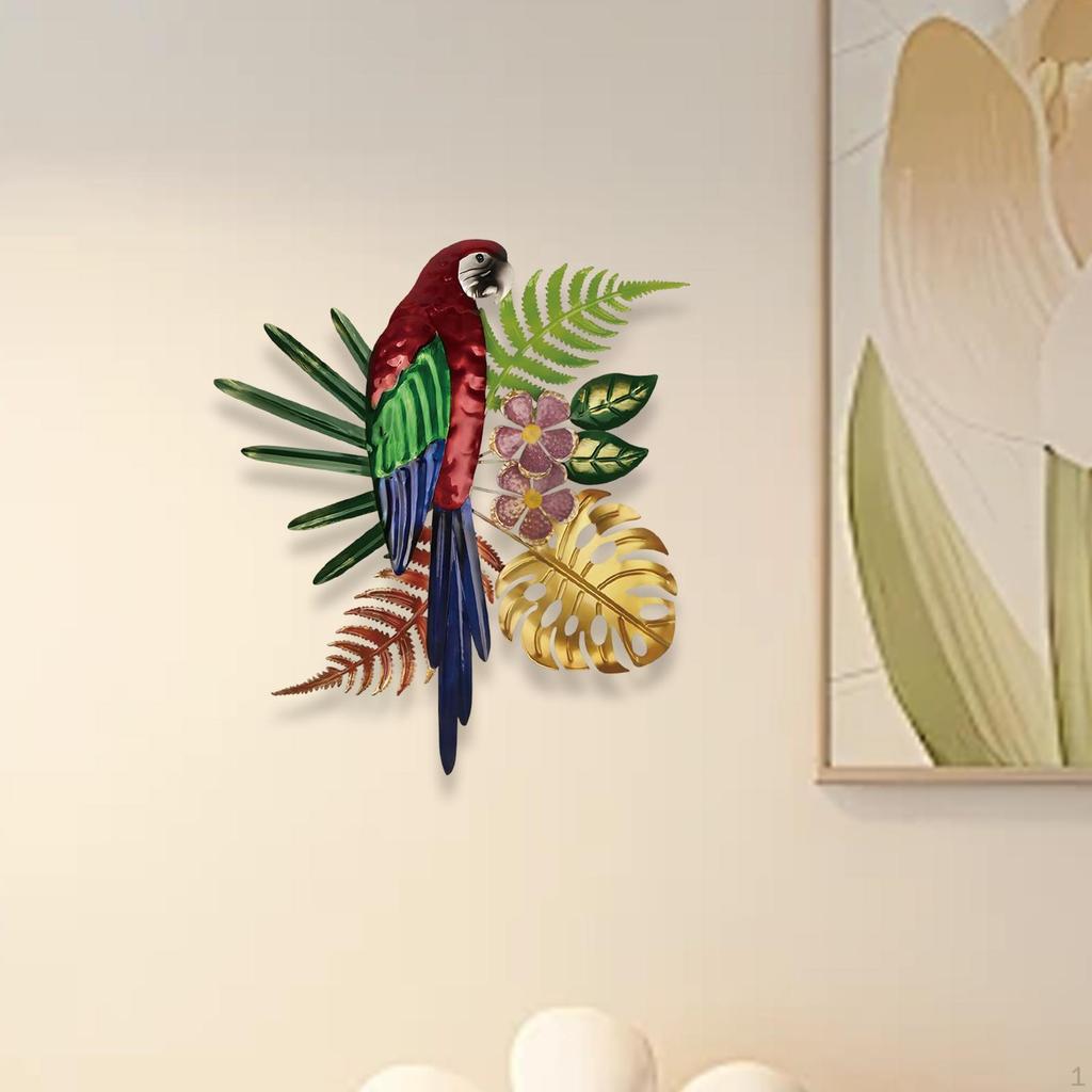 2D Iron Parrot Wall Decor Ornament Bird Sculpture Hanging Artwork for Office Bar Indoor Outdoor