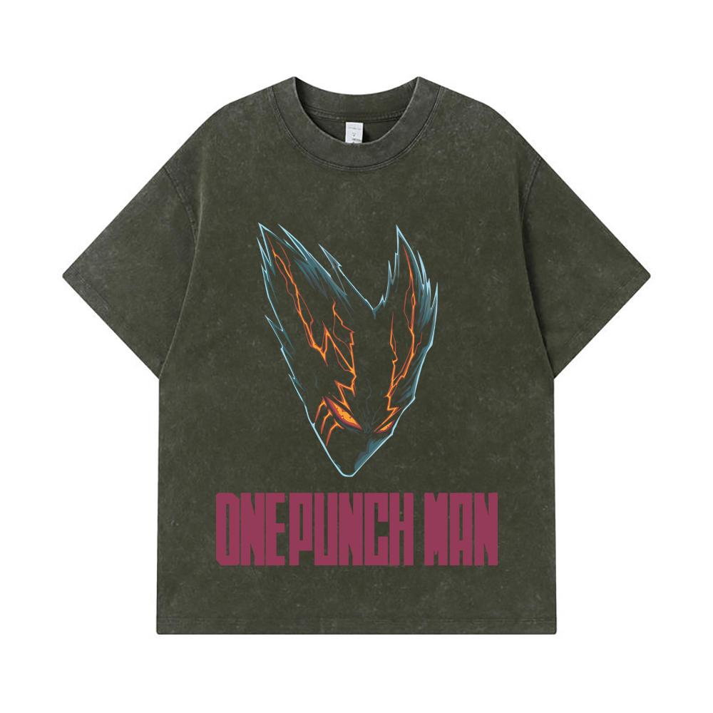 275 GSM Washed T-shirts 100% Cotton One Punch Man V8 Garou Print Unisex Heavy Cotton T Shirt
