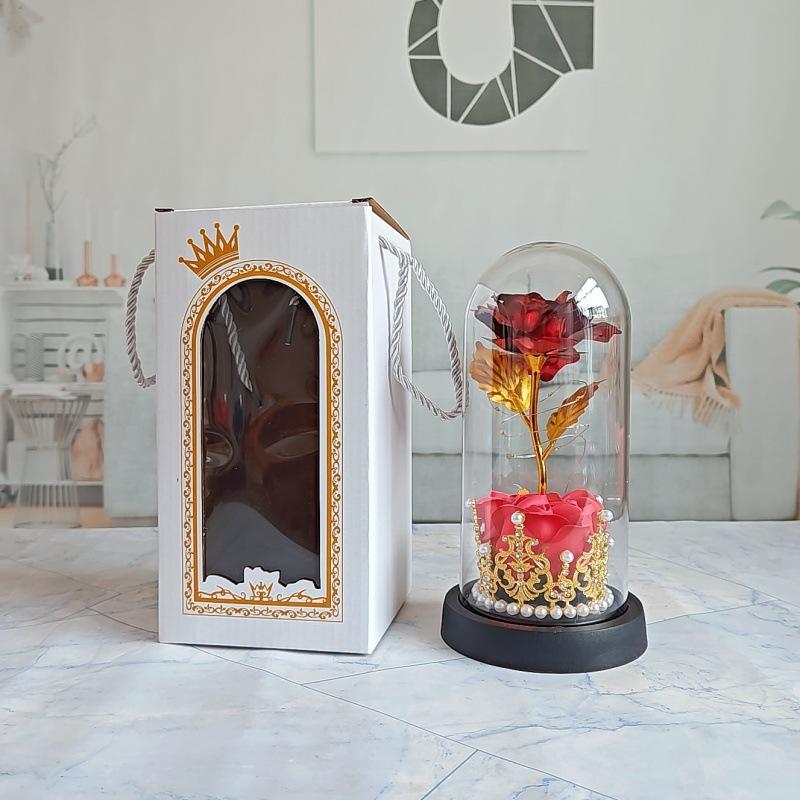 Crown rose glass cover ornament, gold foil flower creative Valentine's Day gift for wife and girlfriend gift