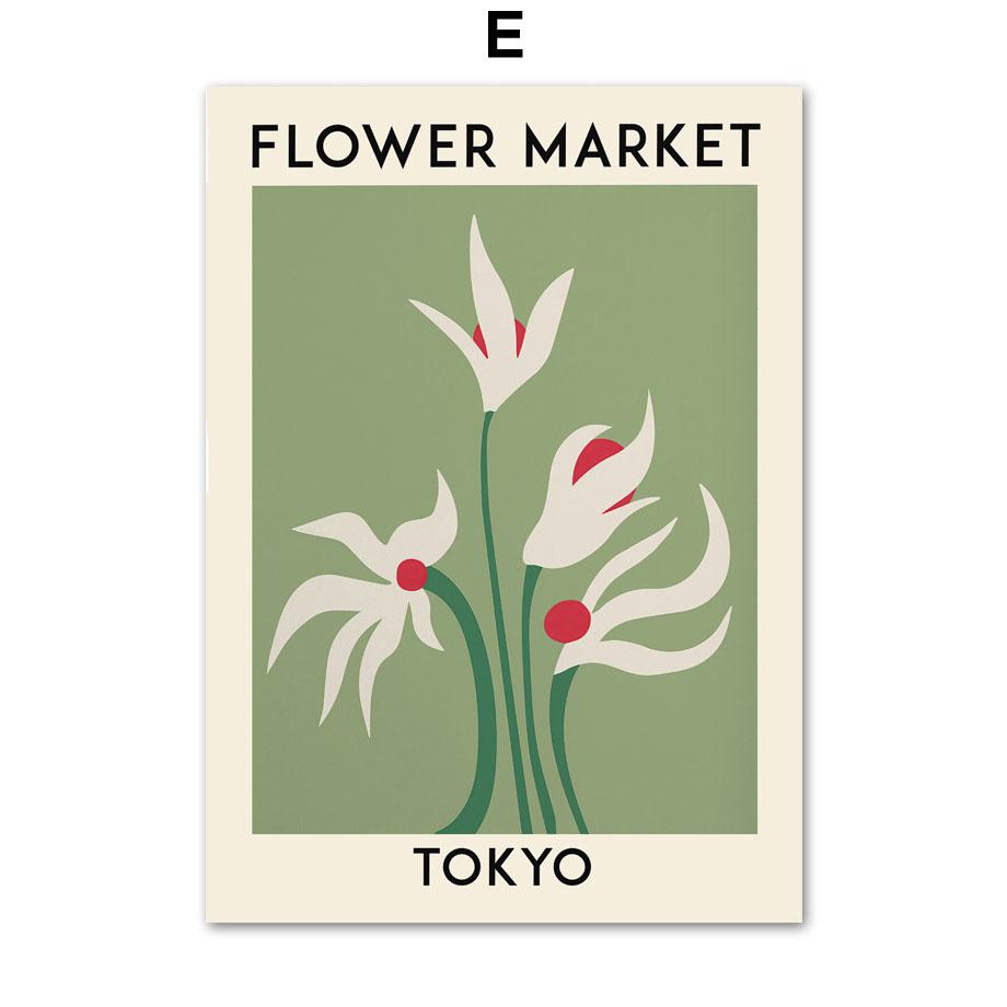 Цветочный рынок Роза Скандинавские постеры Лондон Токио Печать настенное искусство Зеленый холст Картина Абстрактные настенные картины для декора гостиной