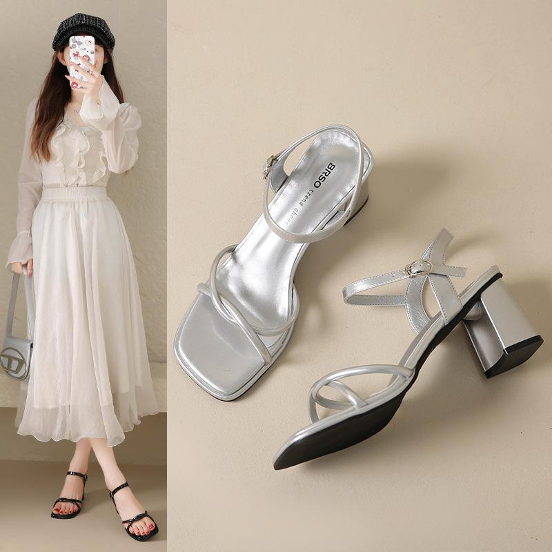 Сандалии с квадратным носком, новый дизайн, толстый каблук, увеличивающий рост, удобная обувь без усталости ног - женская мода Hundred Shoes