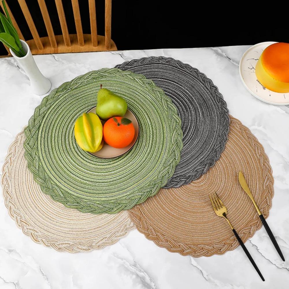 Non-Slip Braided Placemats Round Insulation Mat Table Mats Coaster  Dining Tables