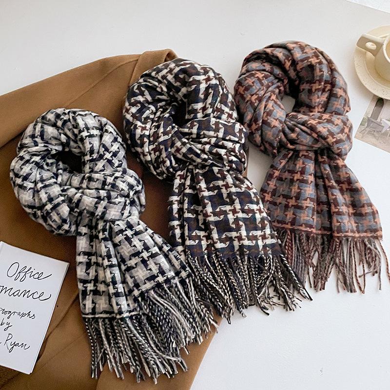 Print Logo Design Fluffy Double Sided Woven Cashmere Scarf Pashmina Shawl