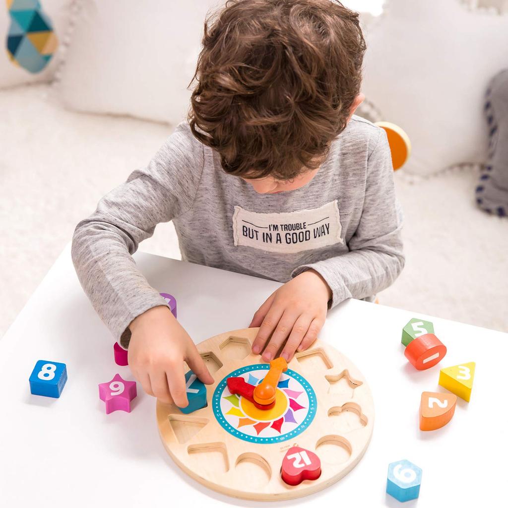 Классический мир Классический мир Tick Tock Clock Обучающие часы Игрушечные часы с изображением времени и цифр Головоломка из дерева Обучающие игрушки для детей 3 лет (CL3655)